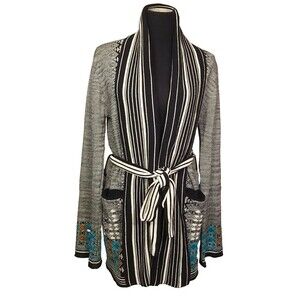 Twelfth Street Cynthia Vincent Grey Southwestern Cardigan Large      T22